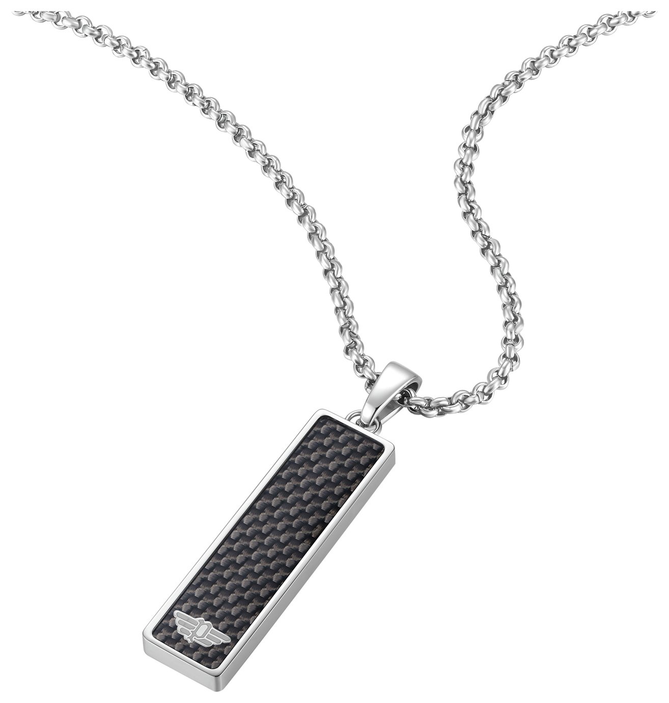 Police Stainless Steel Brushed Carbon Fibre Dog Tag Necklace