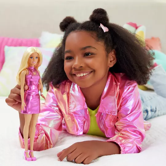 Barbie Fashionistas Doll in Metallic Pink Minidress - 32cm