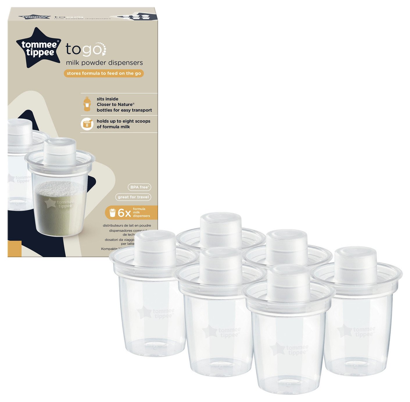 Tommee Tippee To Go Milk Powder Dispensers & Containers x6