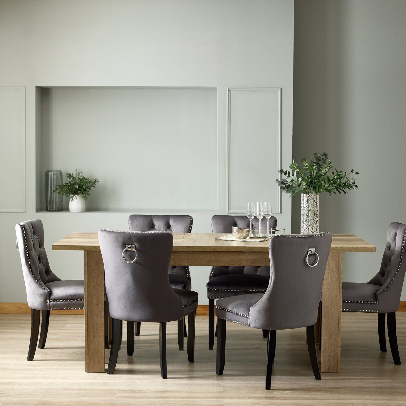 Argos Home Preston Extend Oak Dining Table&6 Charcoal Chairs