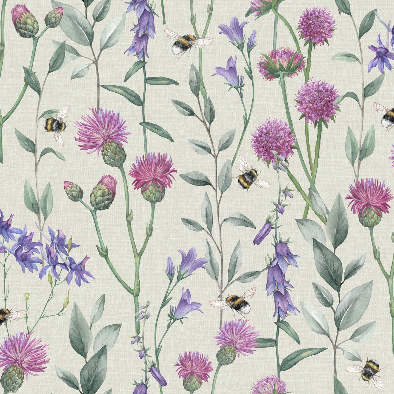 Arthouse Esselle Bumblebee Meadow Wallpaper - Natural