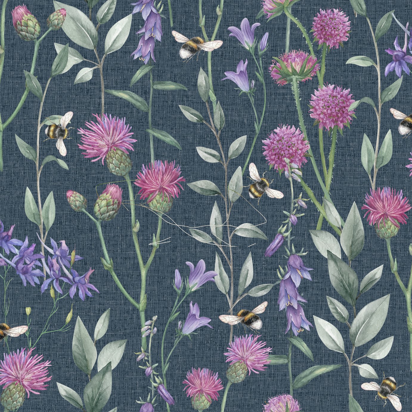 Arthouse Esselle Bumblebee Meadow Wallpaper - Navy Blue