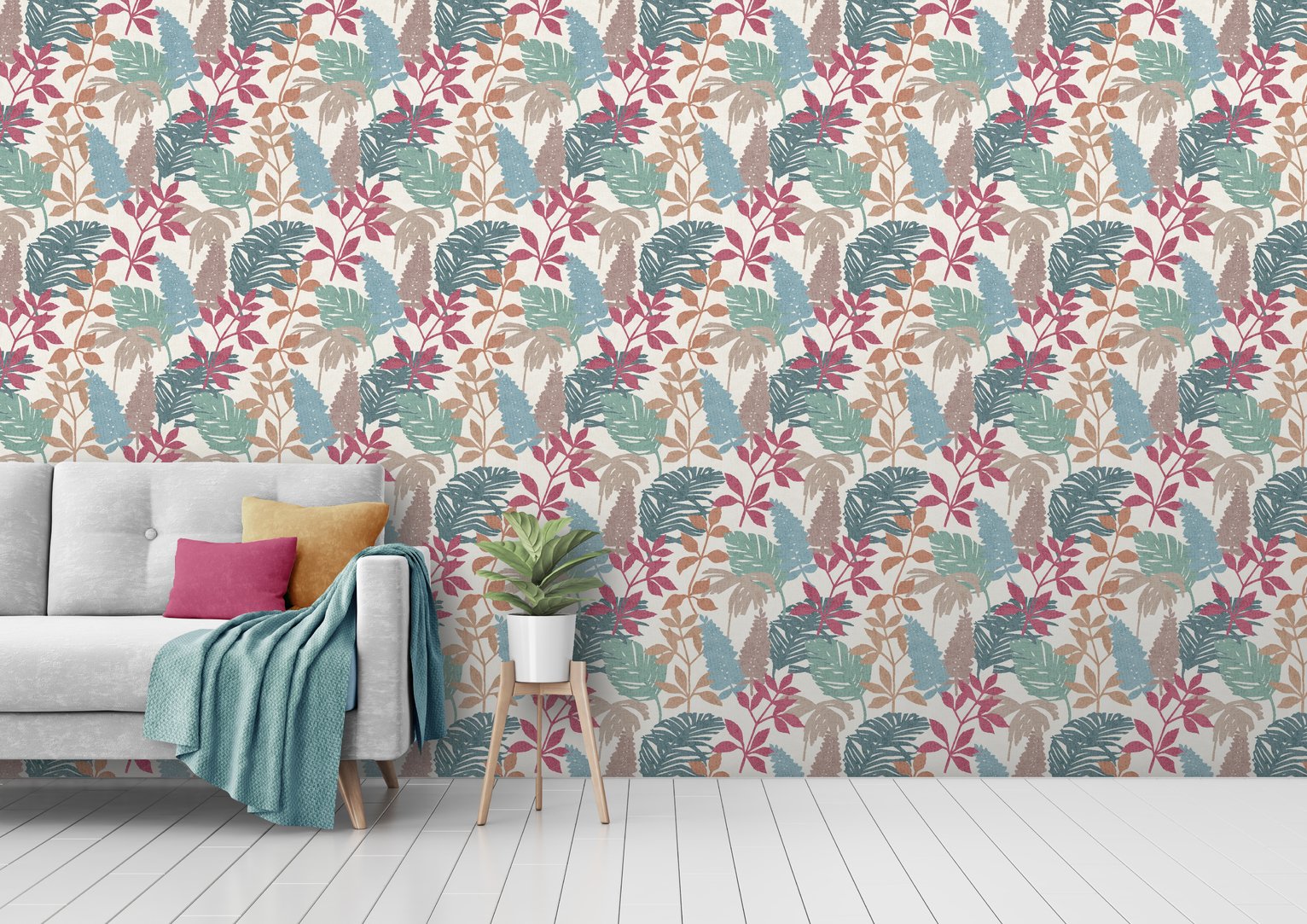 Arthouse Esselle Fun Leaf Wallpaper - Multicoloured