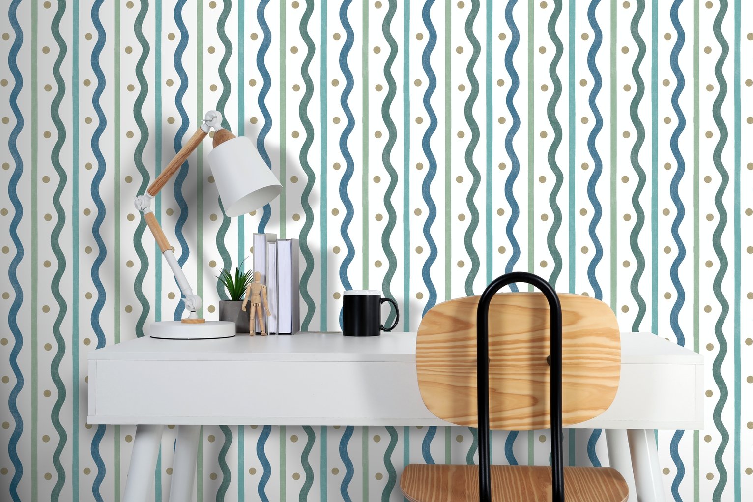 Arthouse Esselle Squiggle Stripe Wallpaper - Blue & Green