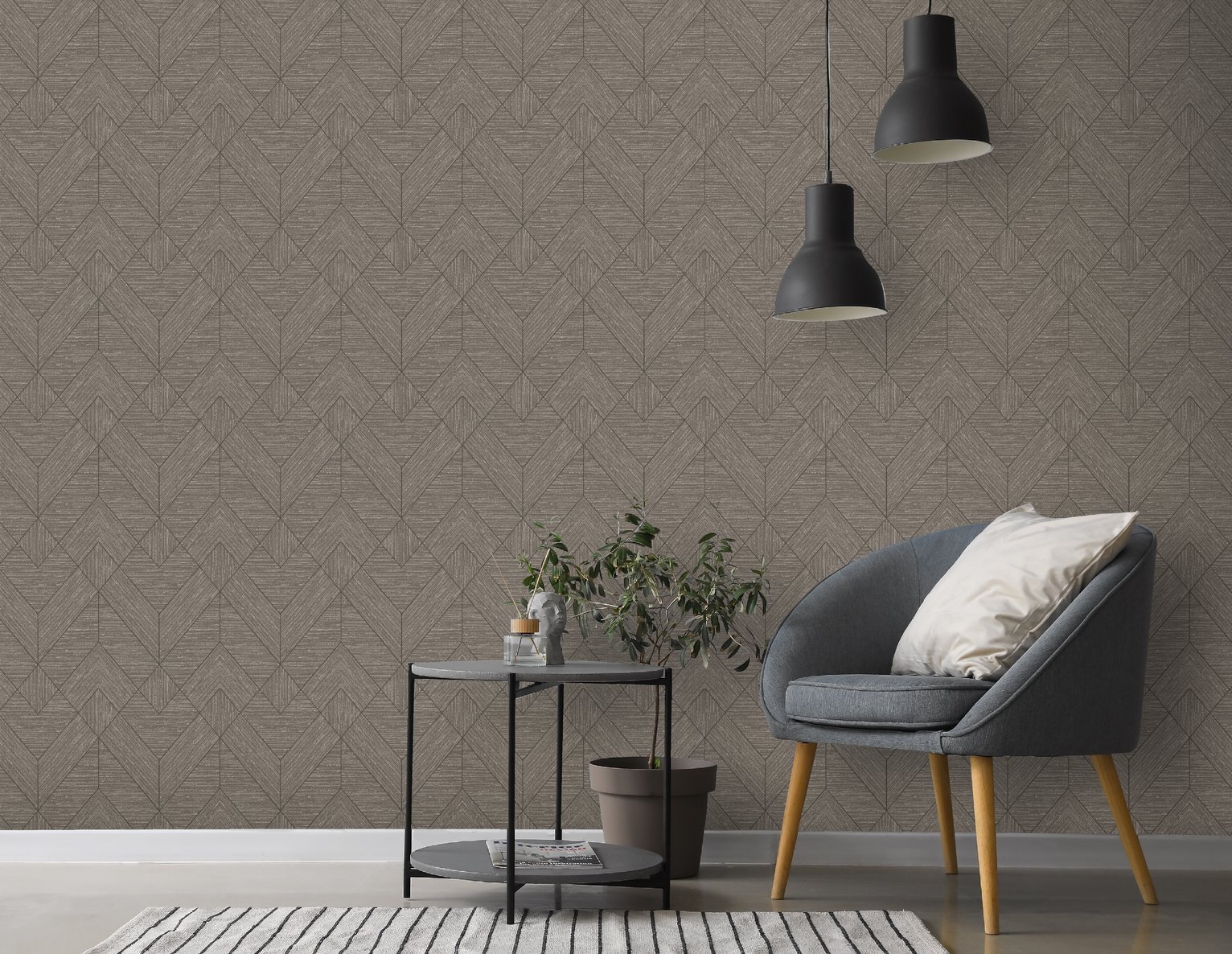Arthouse Esselle Wood Grain Geo Wallpaper - Charcoal Gold