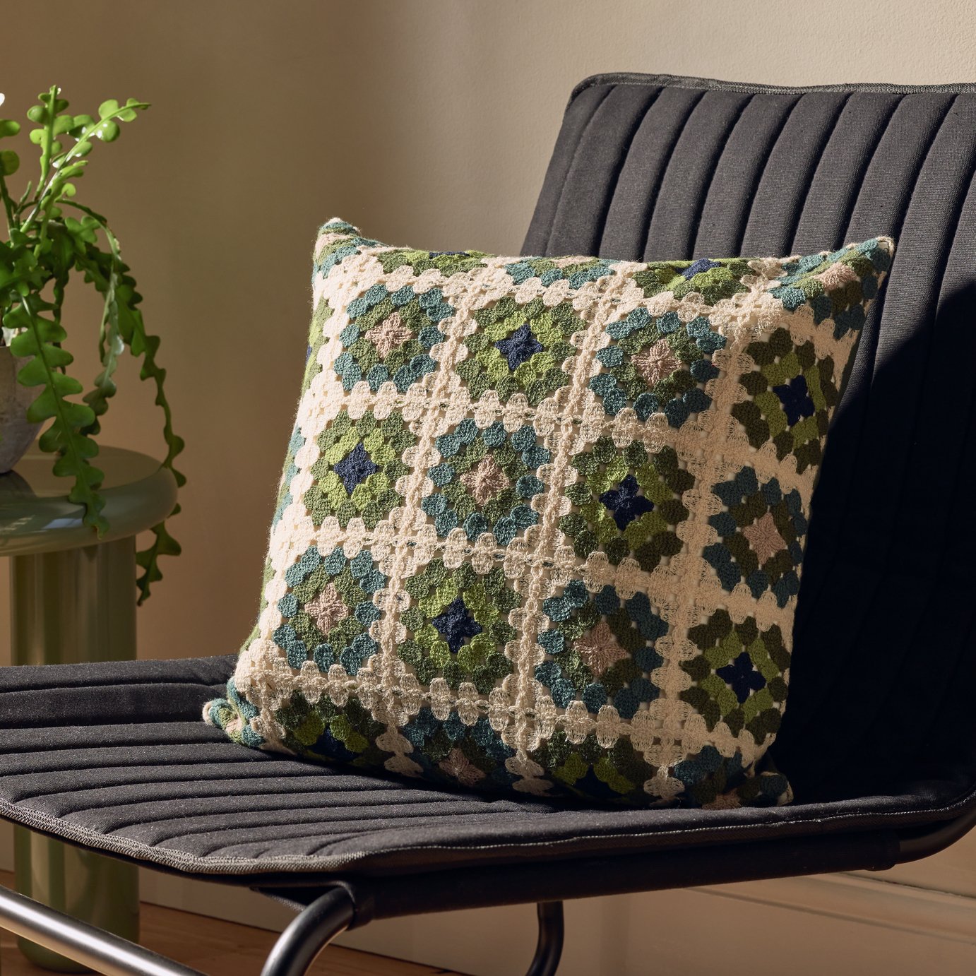 Argos Home Crochet Cushion - Green - 43x43cm