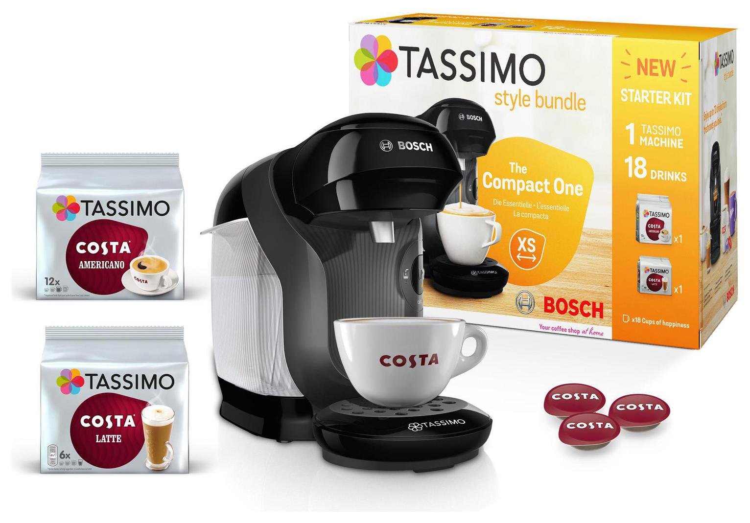Tassimo Style Pod Coffee Machine Bundle – Black