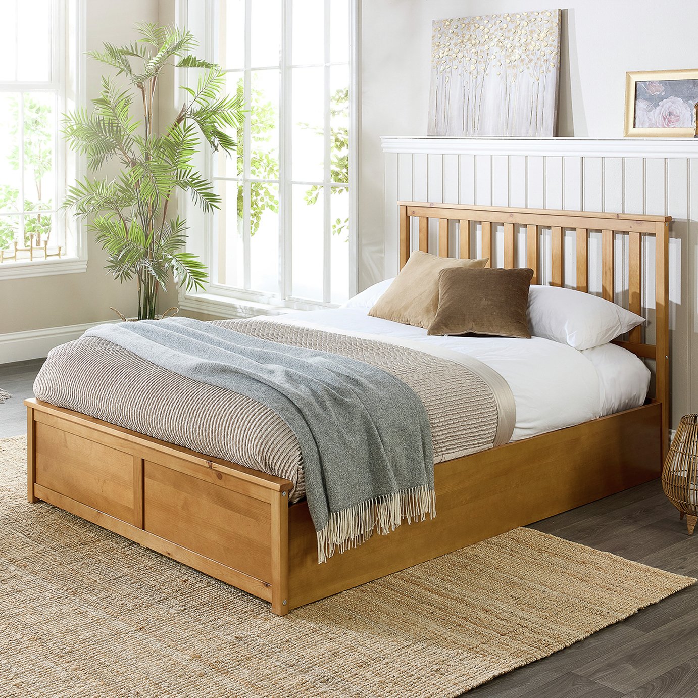 Aspire Atlantic Small Double End Lift Ottoman Bed-Light Wood