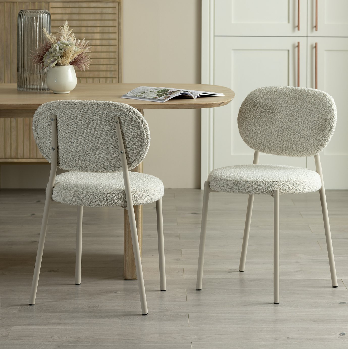 Habitat Orson Pair of Boucle Dining Chairs - White
