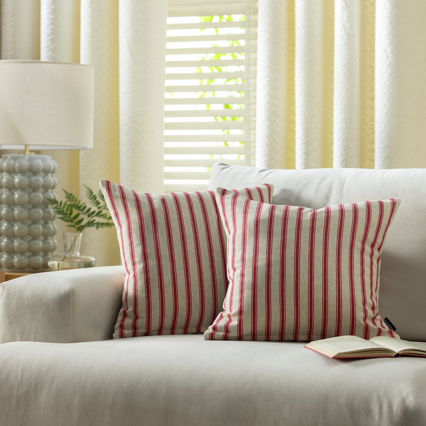 Habitat Red Dye Yarn Stipe Cushion Cover - 2 Pack - 43x43cm