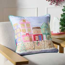 Argos Home Christmas Houses Scene Cushion - Lilac - 43x43cm