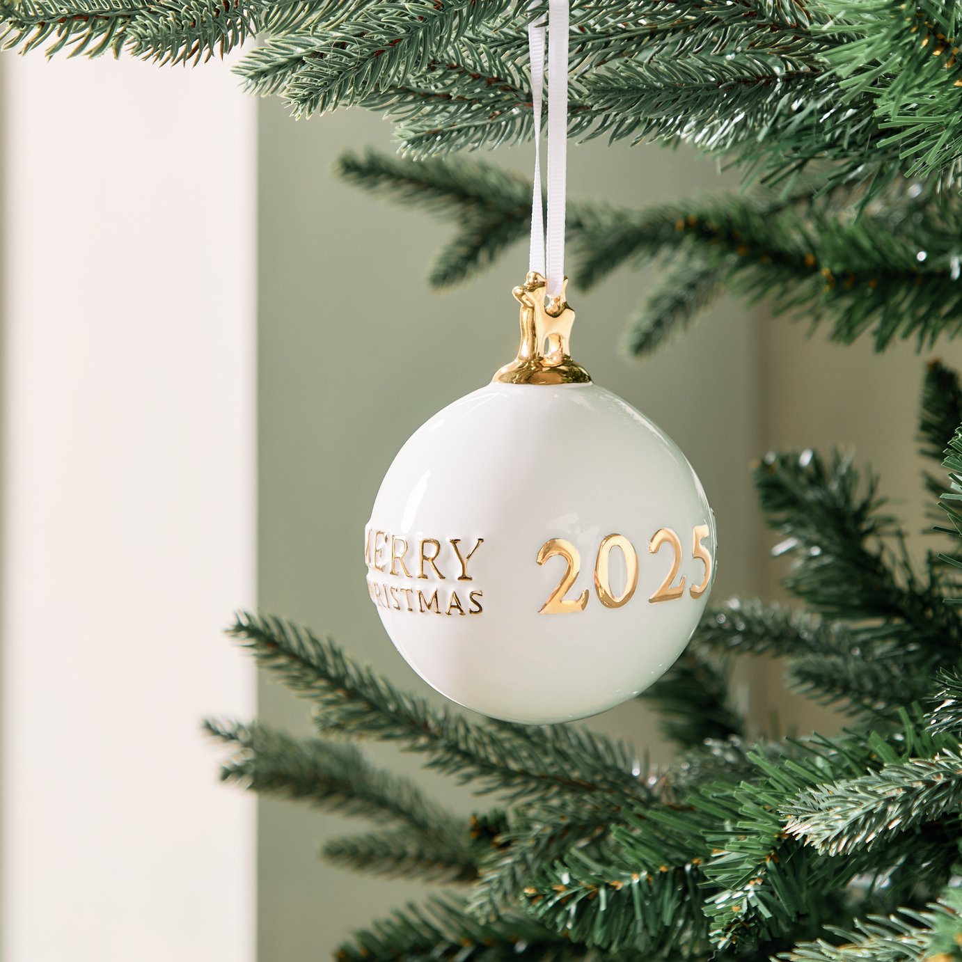 Argos Home Single Gold Merry Christmas 2025 Bauble