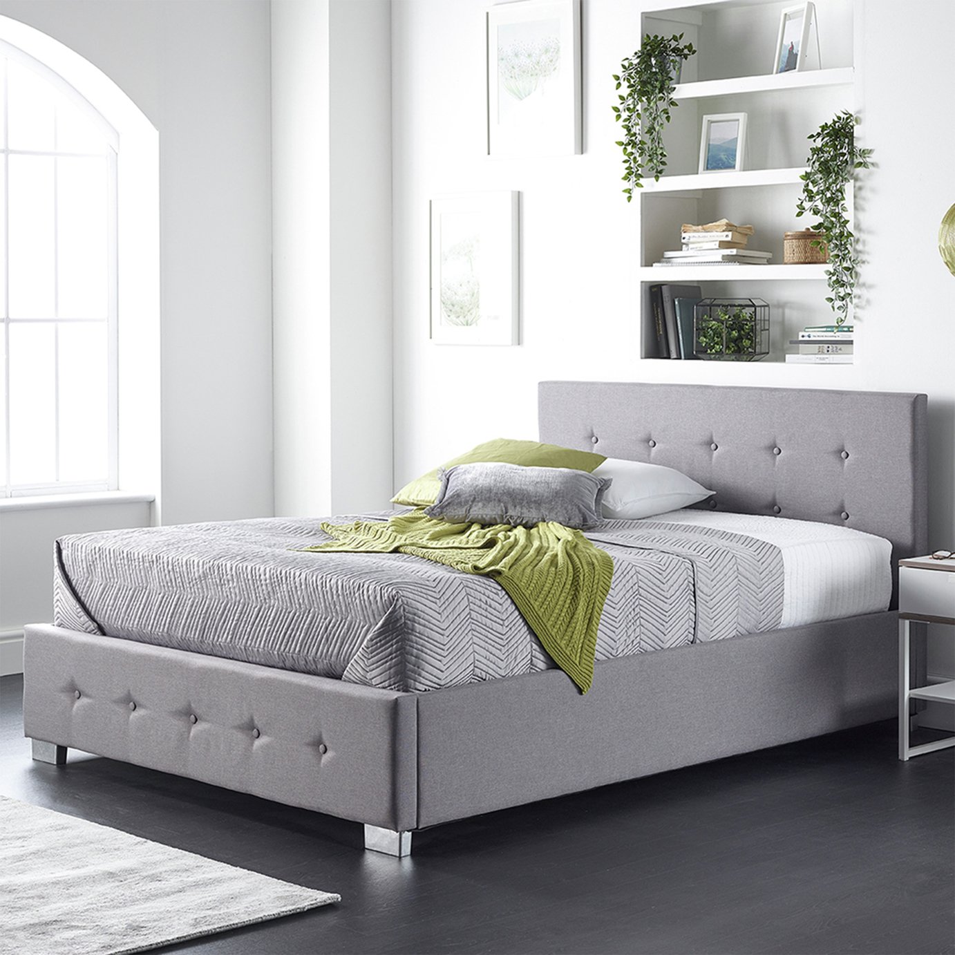Aspire Side Lift Linen Double Ottoman Bed with Mattress-Grey