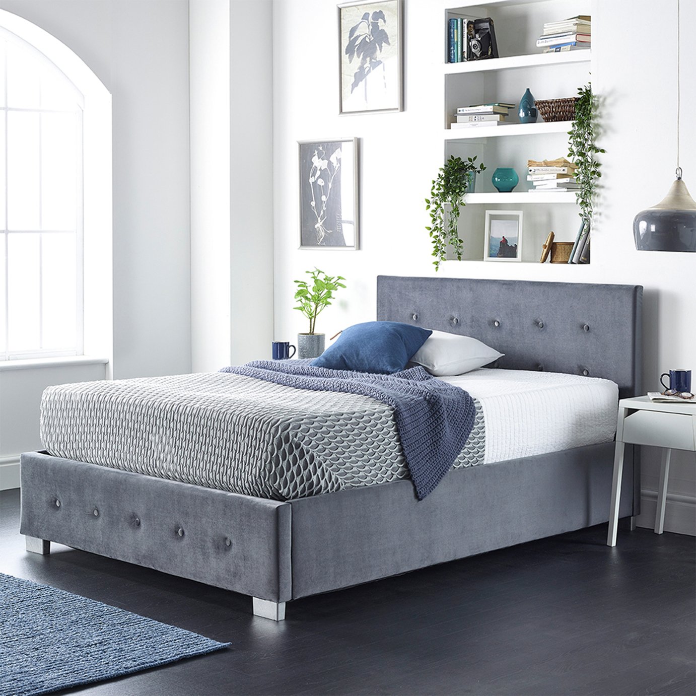 Aspire Side Lift Velvet Ottoman Bed with Mattress