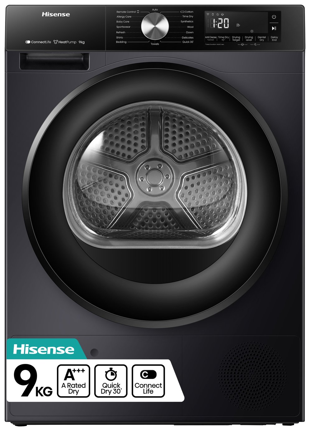 Hisense DH3S902BB3 9KG Heat Pump Tumble Dryer - Black