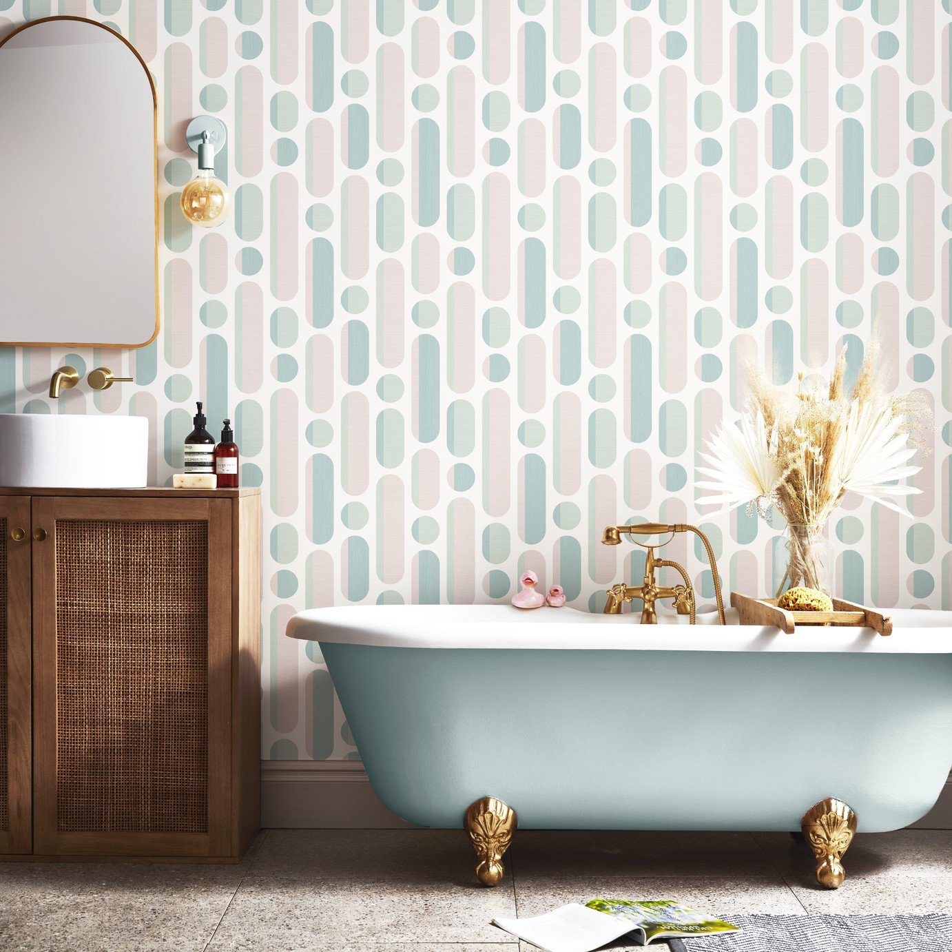 Envy Morse Rose N Sage Wallpaper - Cream