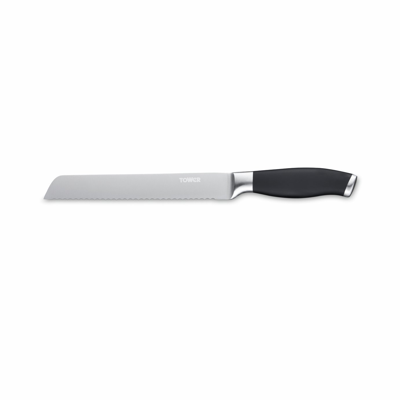 Tower Soft Grip Bread Knife - Black & Silver