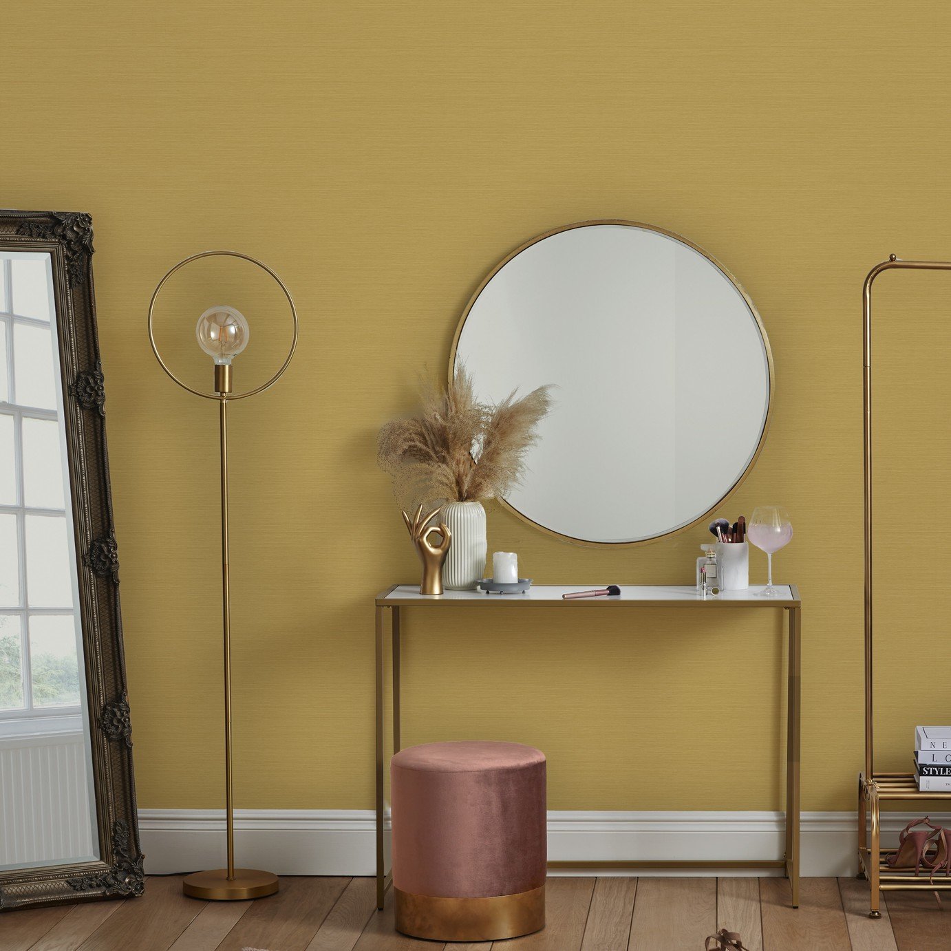 Envy Stitch Please Ochre Saffron Yellow Wallpaper