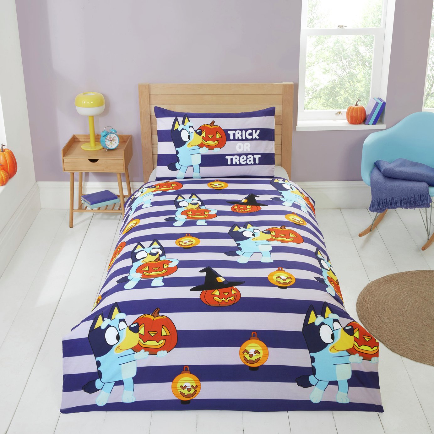 Bluey Cotton Halloween Blue Kids Bedding Set - Single