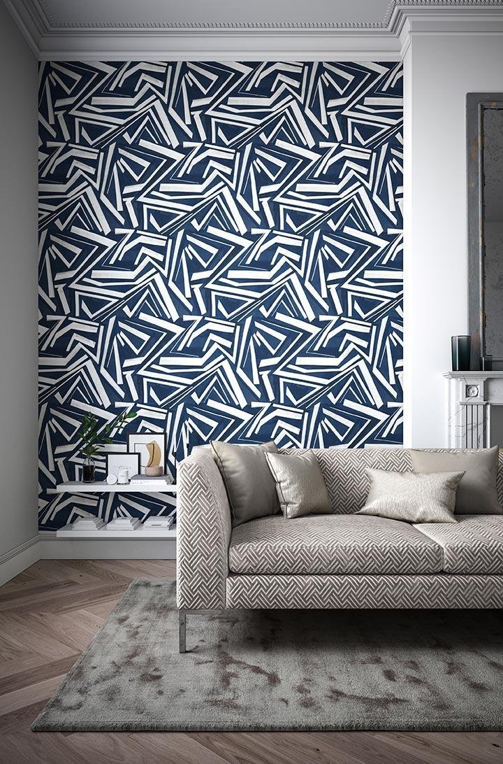 Harlequin Transverse Ink Wide Width Blue Wallpaper