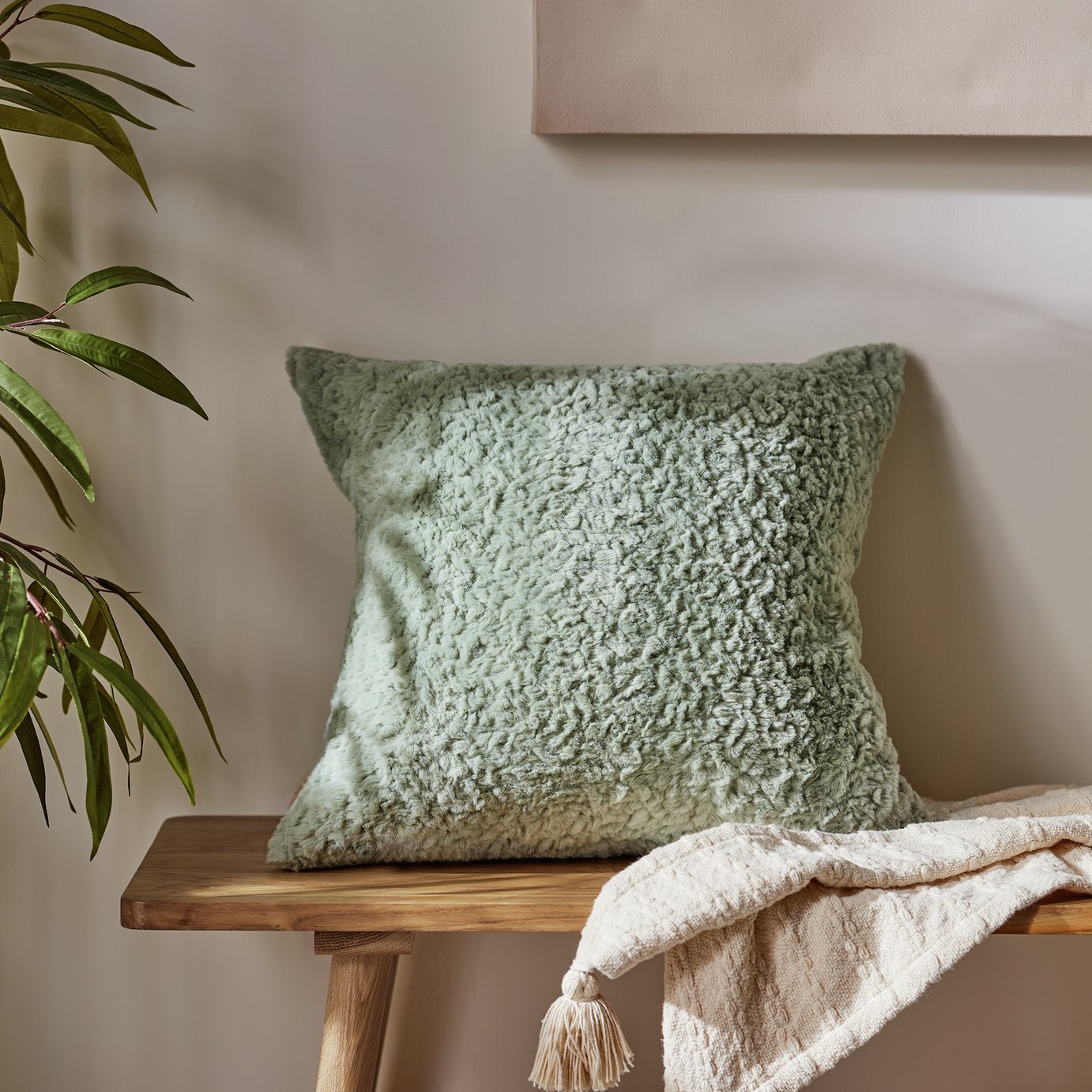 Habitat Faux Fur Textured Cushion - 43x43cm