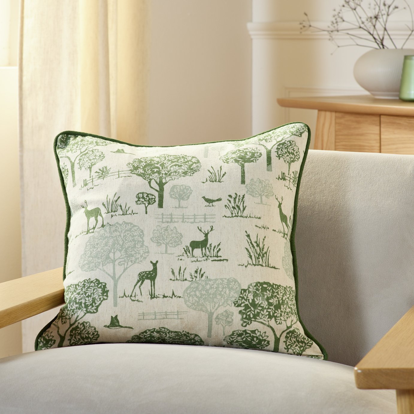 Argos Home Stag Printed Cushion - Green - 43x43cm