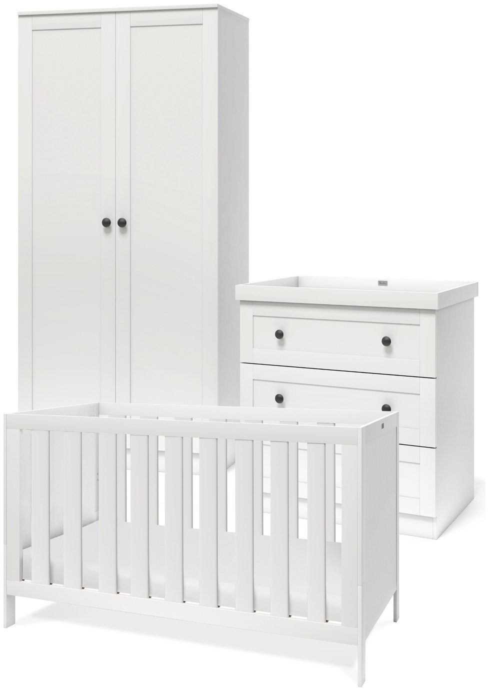 Silver Cross Bromley 3 Piece 2 Door Wardrobe Set - White
