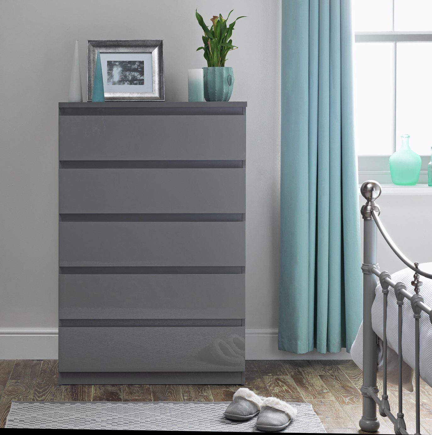 Argos Home Jenson 5 Drawer Chest - Grey Gloss