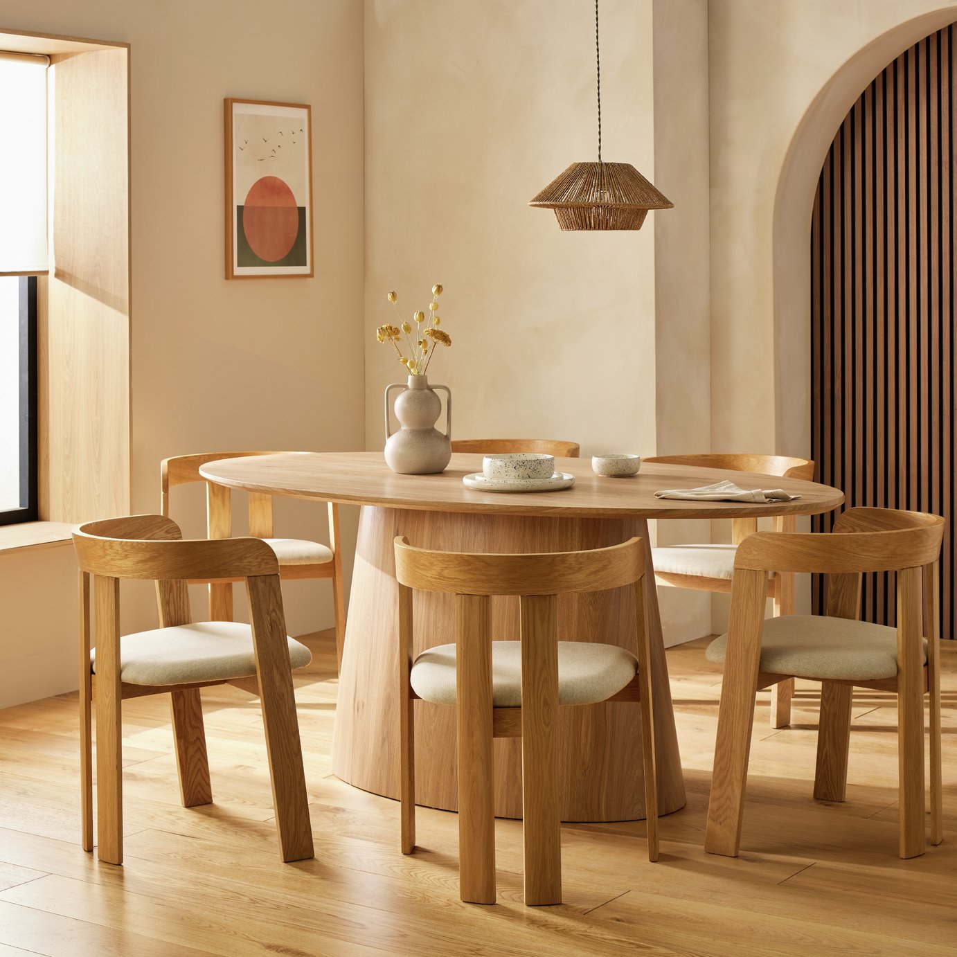 Habitat Pierce Natural Dining Table & 6 Oak Chairs