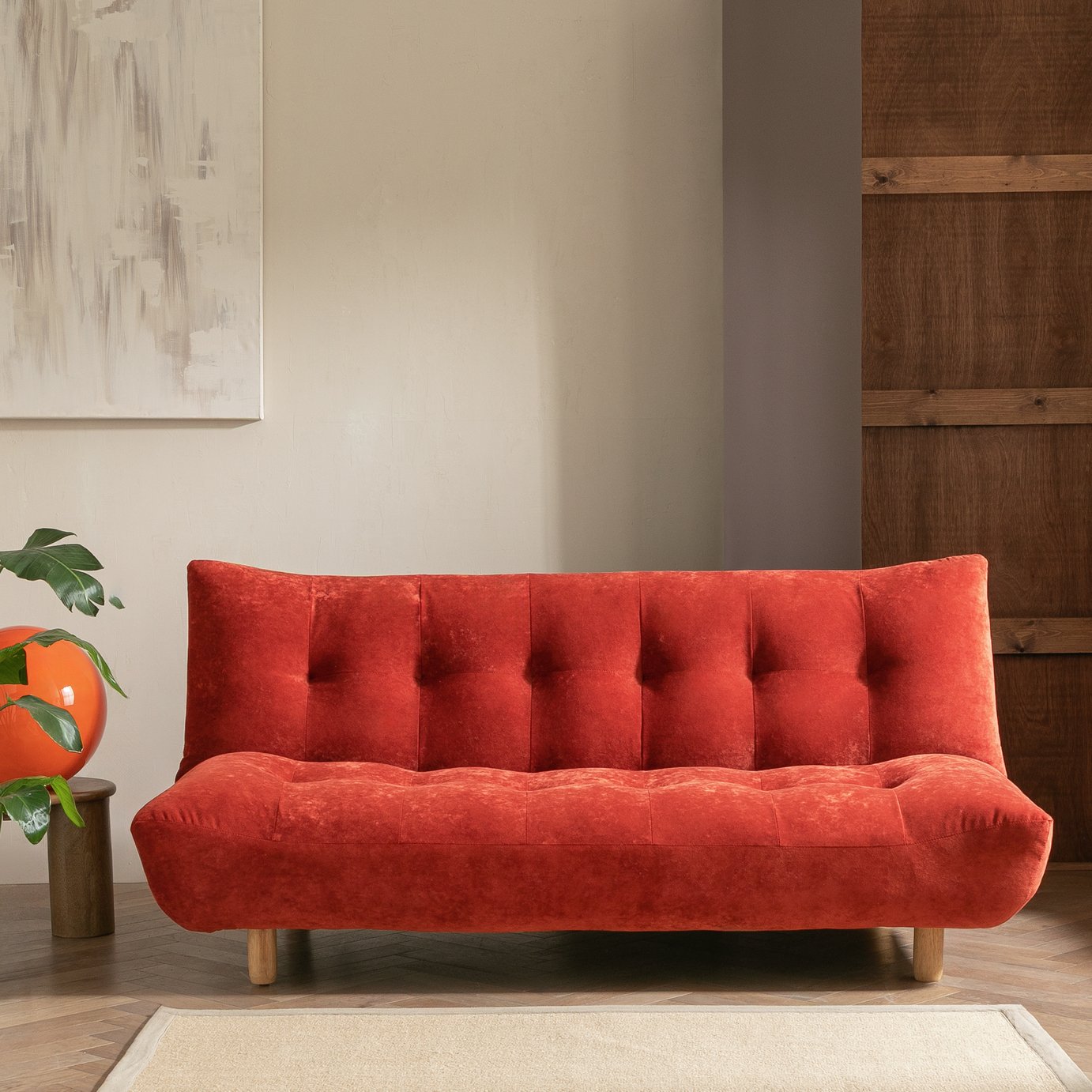 Habitat Kota Velvet 3 Seater Sofa Bed - Burnt Orange
