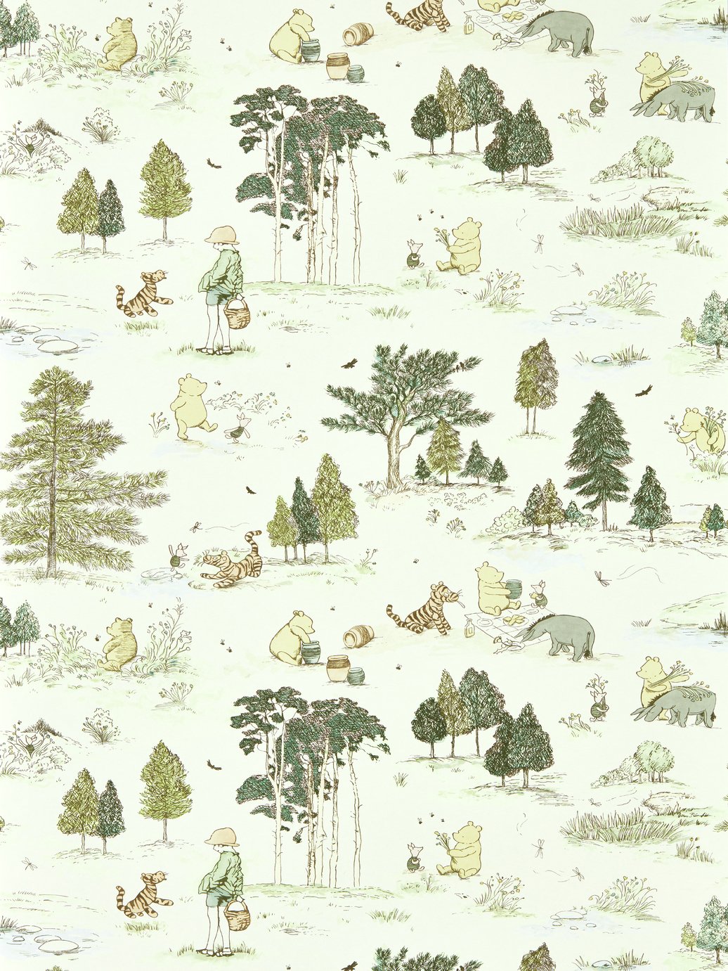Sanderson Disney Winnie The Pooh Macaron Green Wallpaper