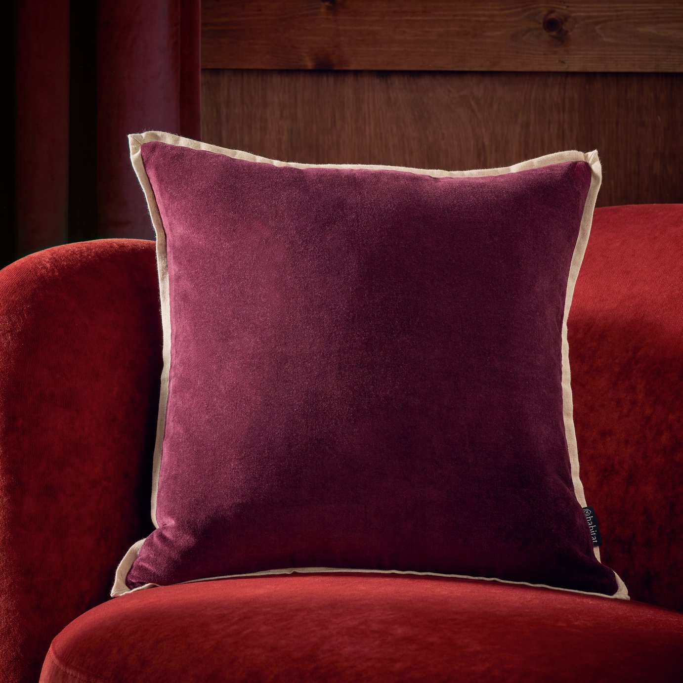 Habitat Cotton Velvet Cushion - Fig - 43x43cm