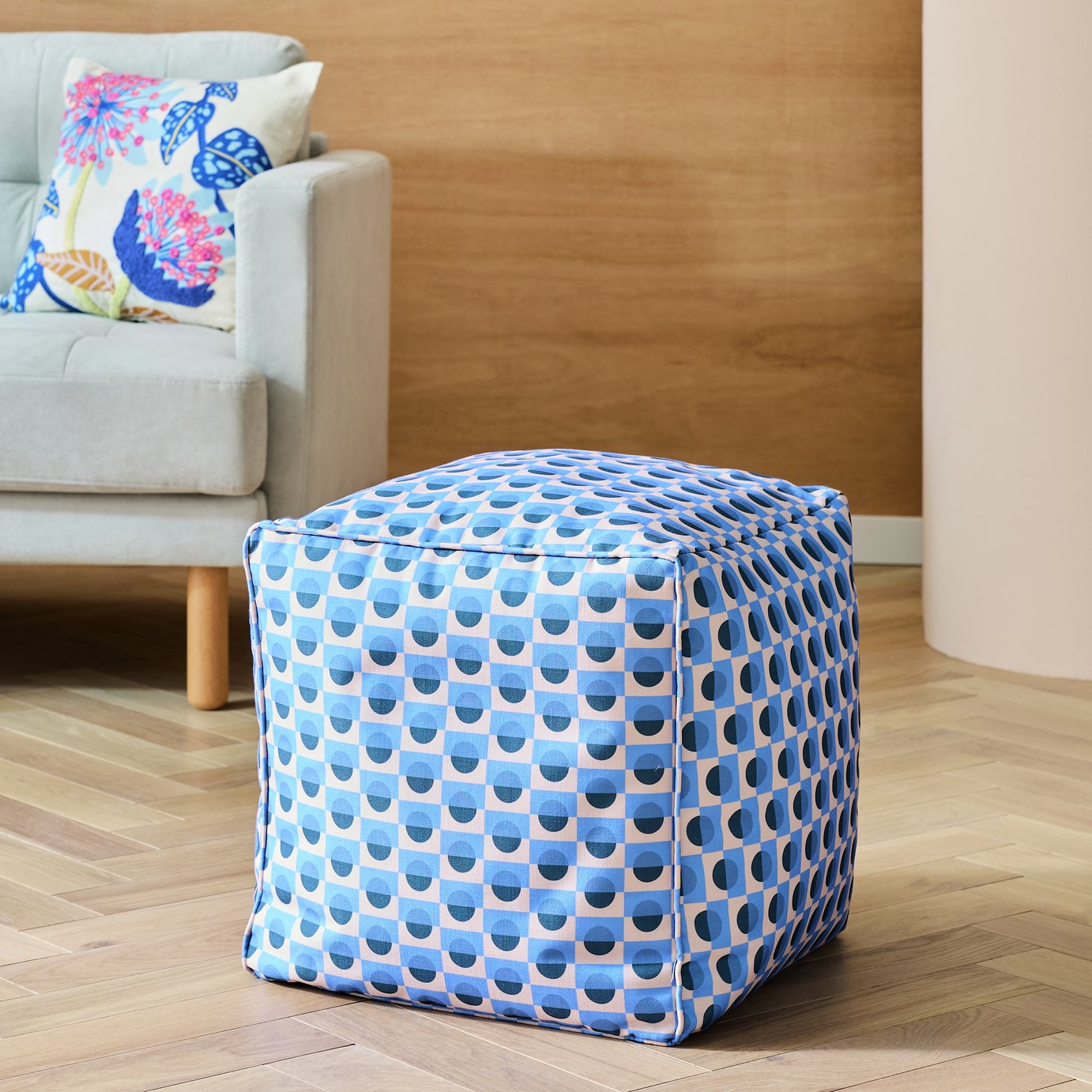 Argos Home Thea Fabric Pouffe - Geo Print