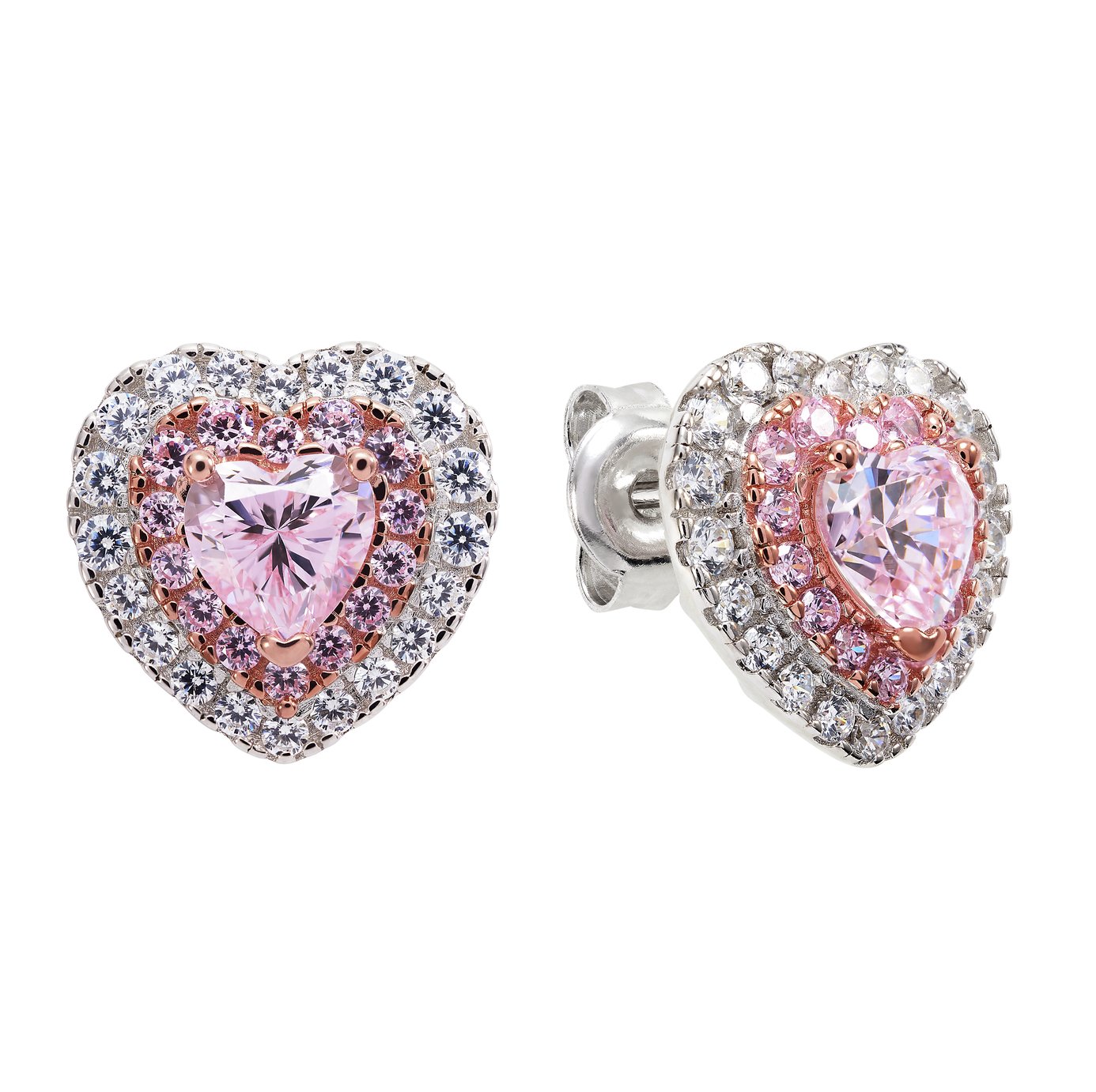 Revere 9ct Rose Gold and Silver Heart Stud Earrings