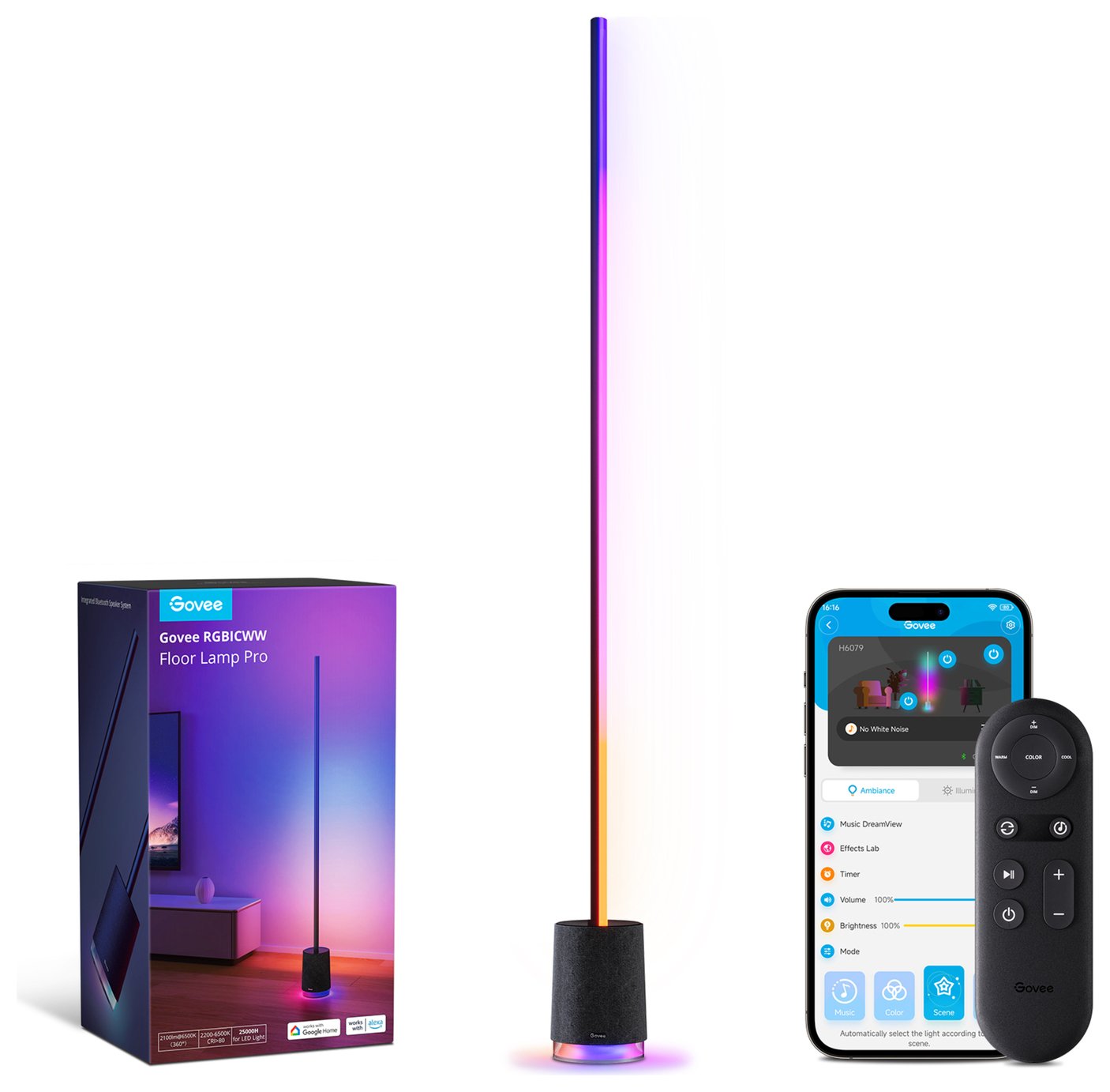 Govee Lyra RGBIC Corner Floor Lamp Pro with Speaker - Black