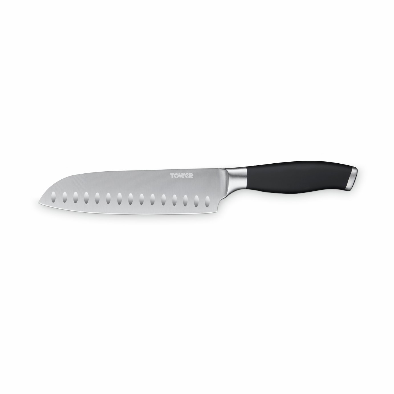 Tower Soft Grip Santoku Knife - Black & Silver