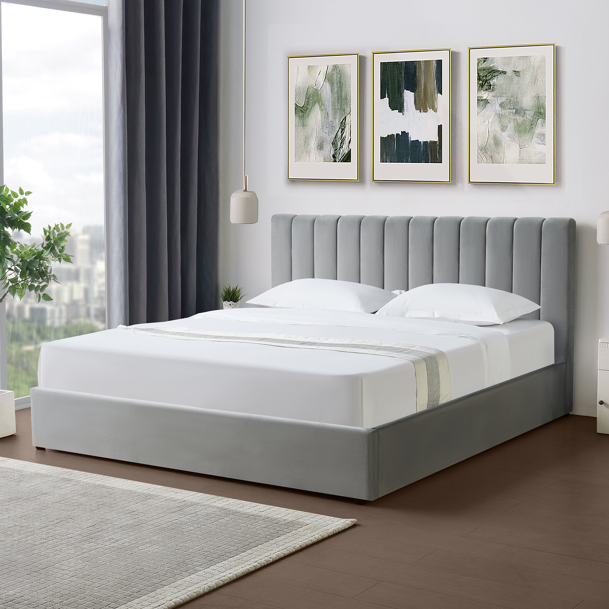 Artemis Home Corwin Grey Velvet 180cm Superking Ottoman Storage Bed - Grey