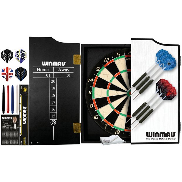Triumph Sports USA 18-2005 Deluxe Backboard Combo Unit Dartboard with Brass Darts and Cabinet 