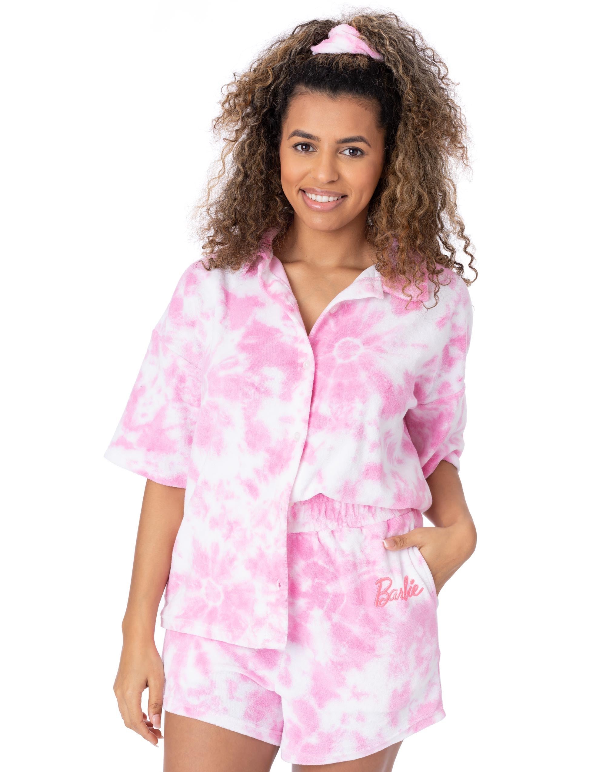 Barbie Adult Womens Pink 3 Piece Towelling Co-ord - XL