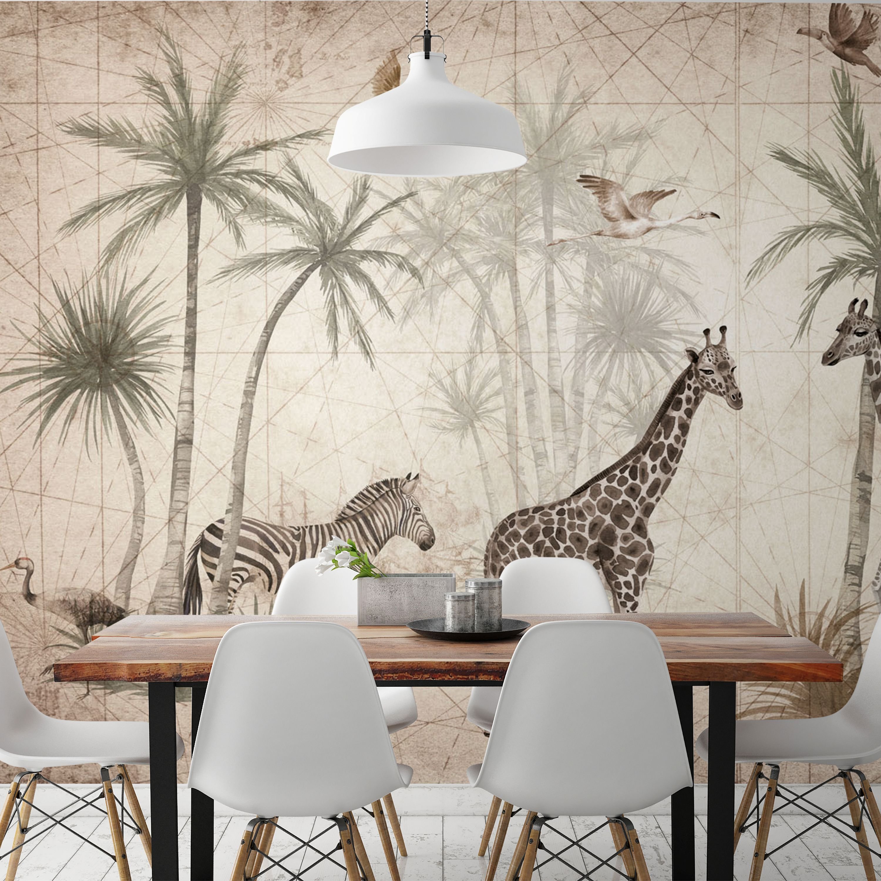 Grandeco Animal Jungle Giraffe and Zebra 7 Lane Wallpaper Mural - 3.71 x 2.8m