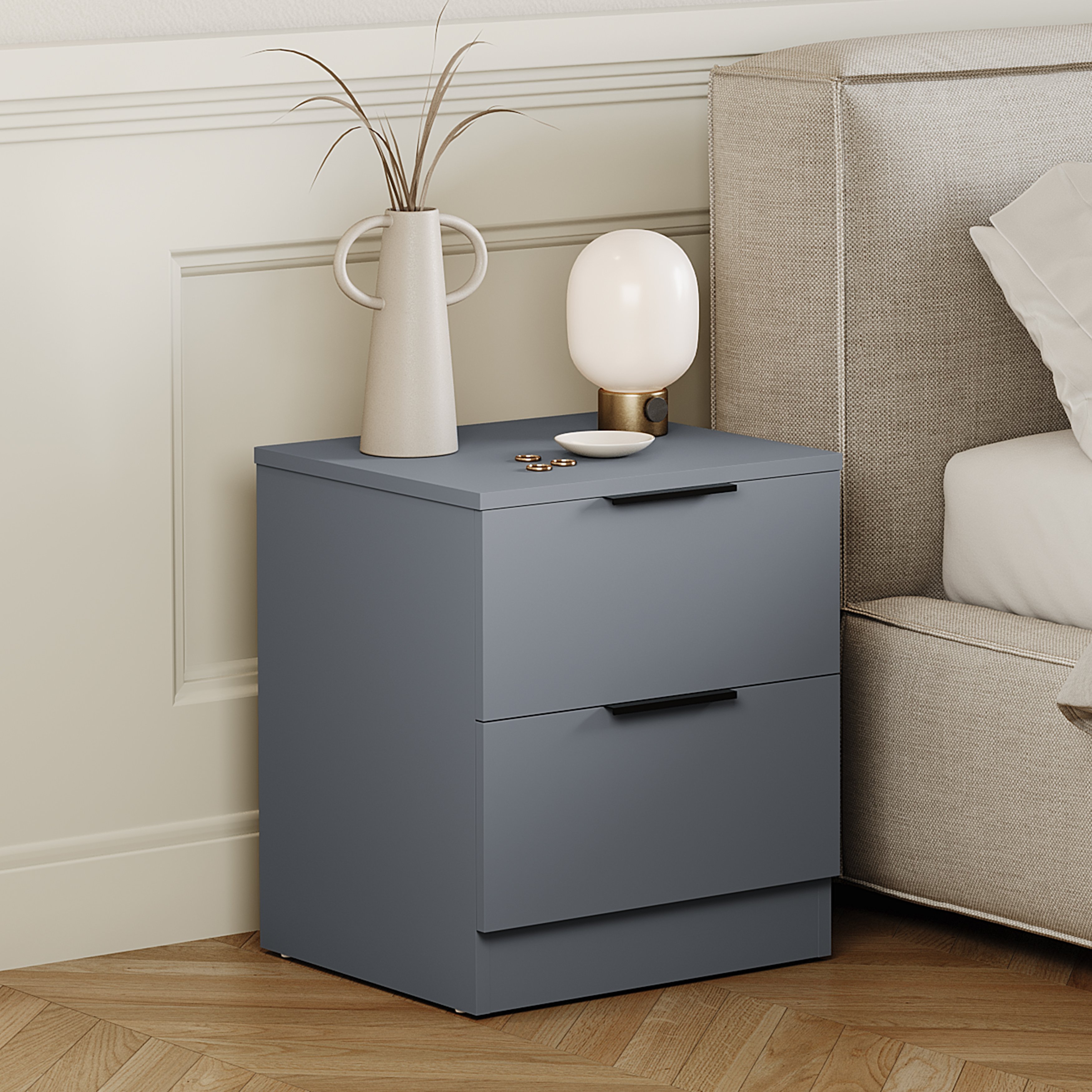 Vida Designs Trega 2 Drawer Bedside Chest - Grey