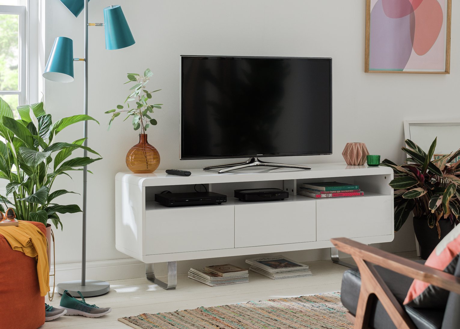 Argos Home Sleigh 2 Door 1 Drawer TV Unit  - White Gloss