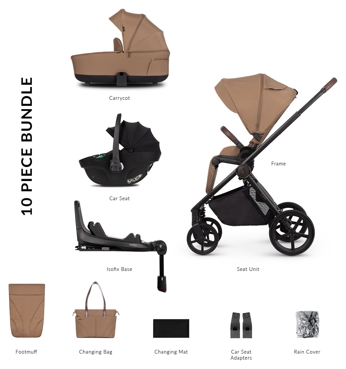 Venicci Claro 3in1 Plus Travel System - Caramel