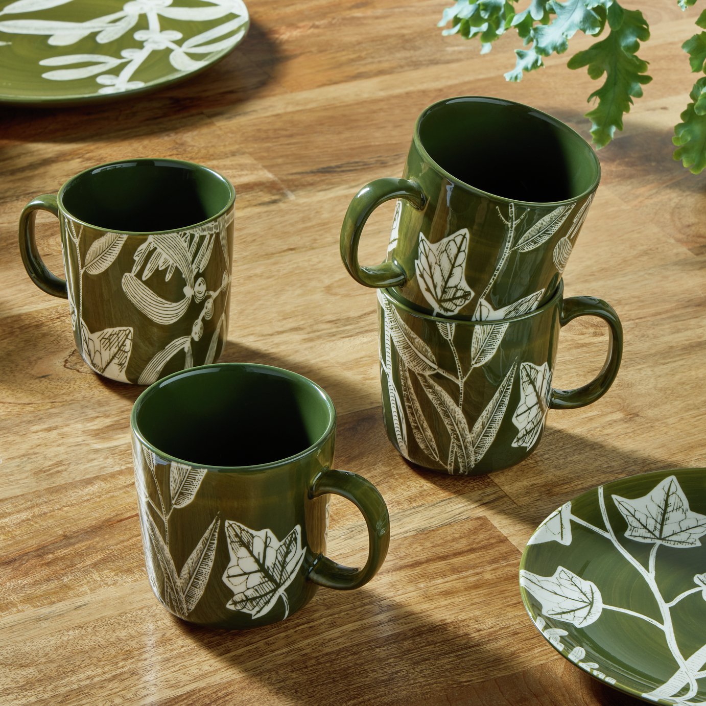 Habitat Floral Set of 4 Mugs - Green
