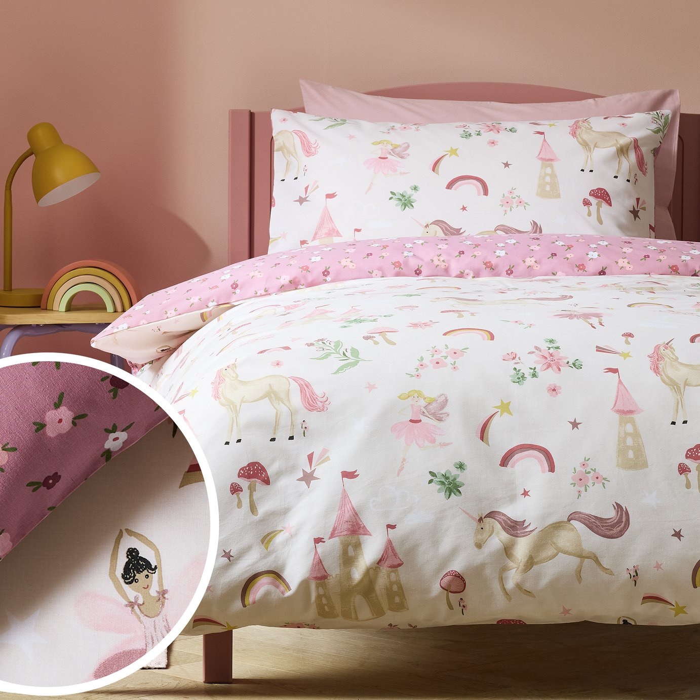 Argos Home Unicorn Storybook White Kids Bedding Set - Single