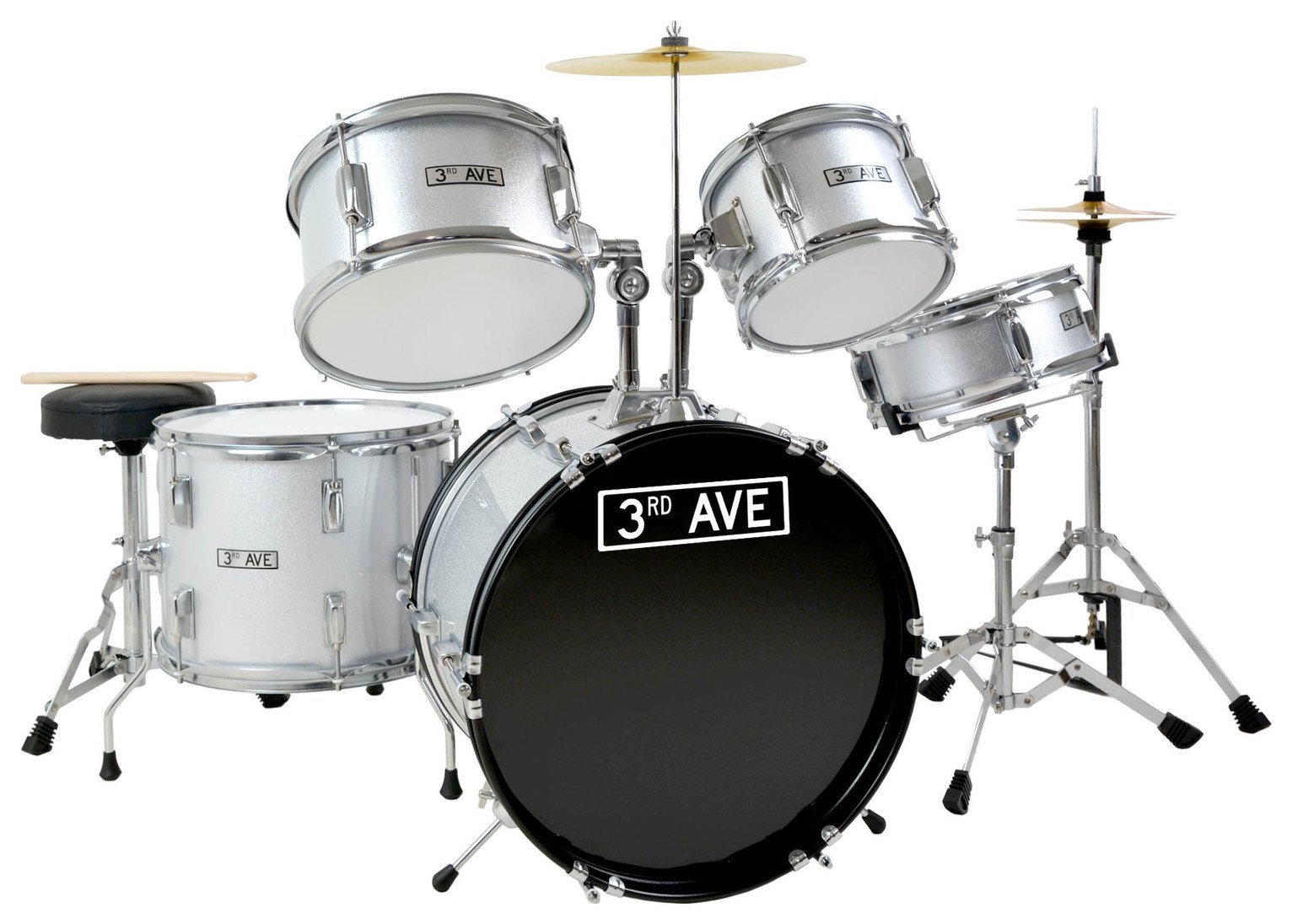 3rd Avenue Junior 5 Piece Drum Kit - Silver