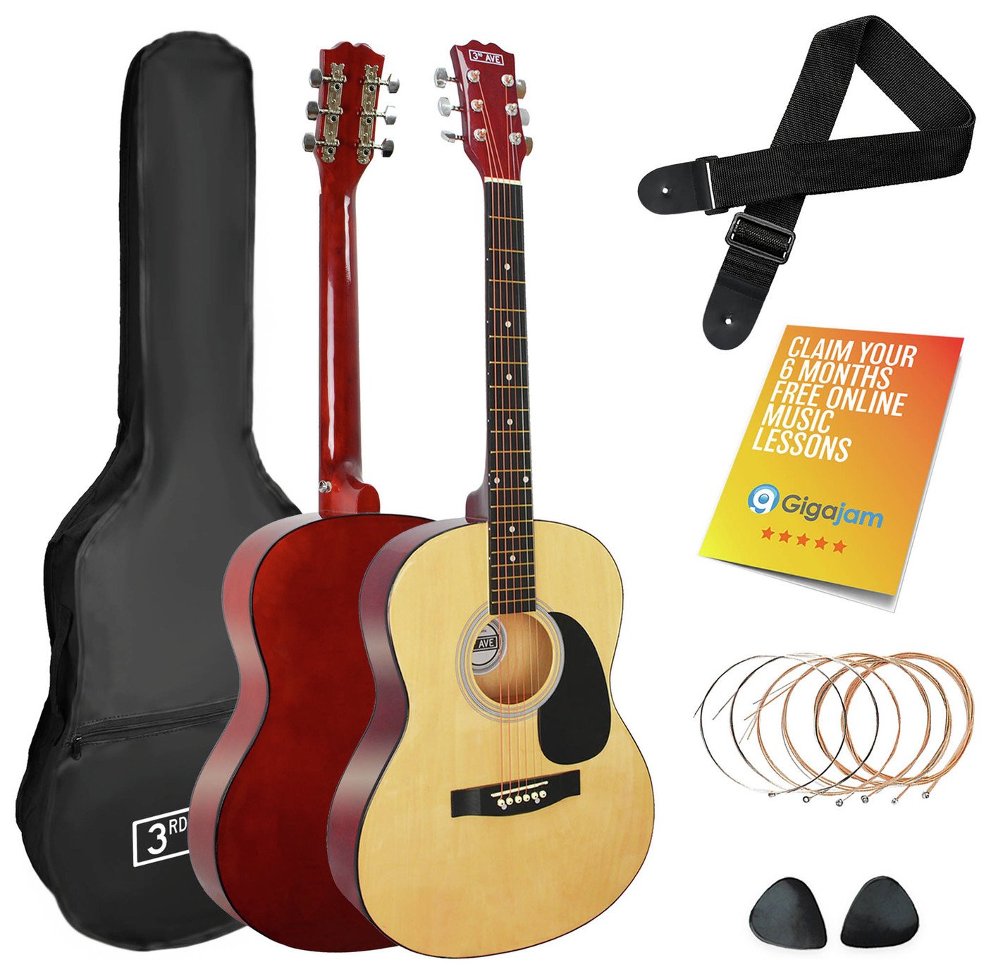 3rd Avenue Full Size Acoustic Guitar Pack - Natural