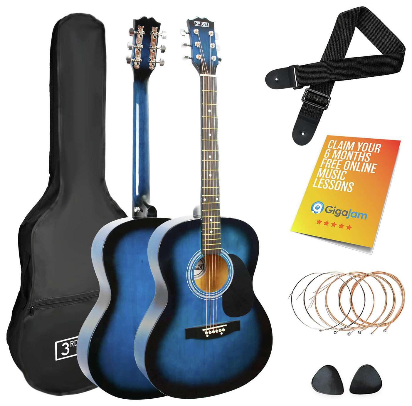 3rd Avenue Full Size Acoustic Guitar Pack - Blueburst