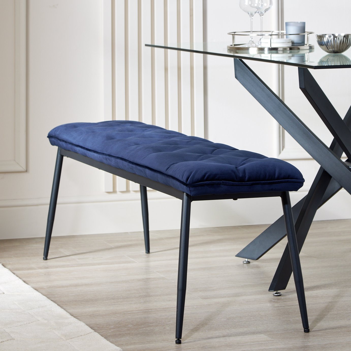 Argos Home Maren Velvet Dining Bench - Navy Blue