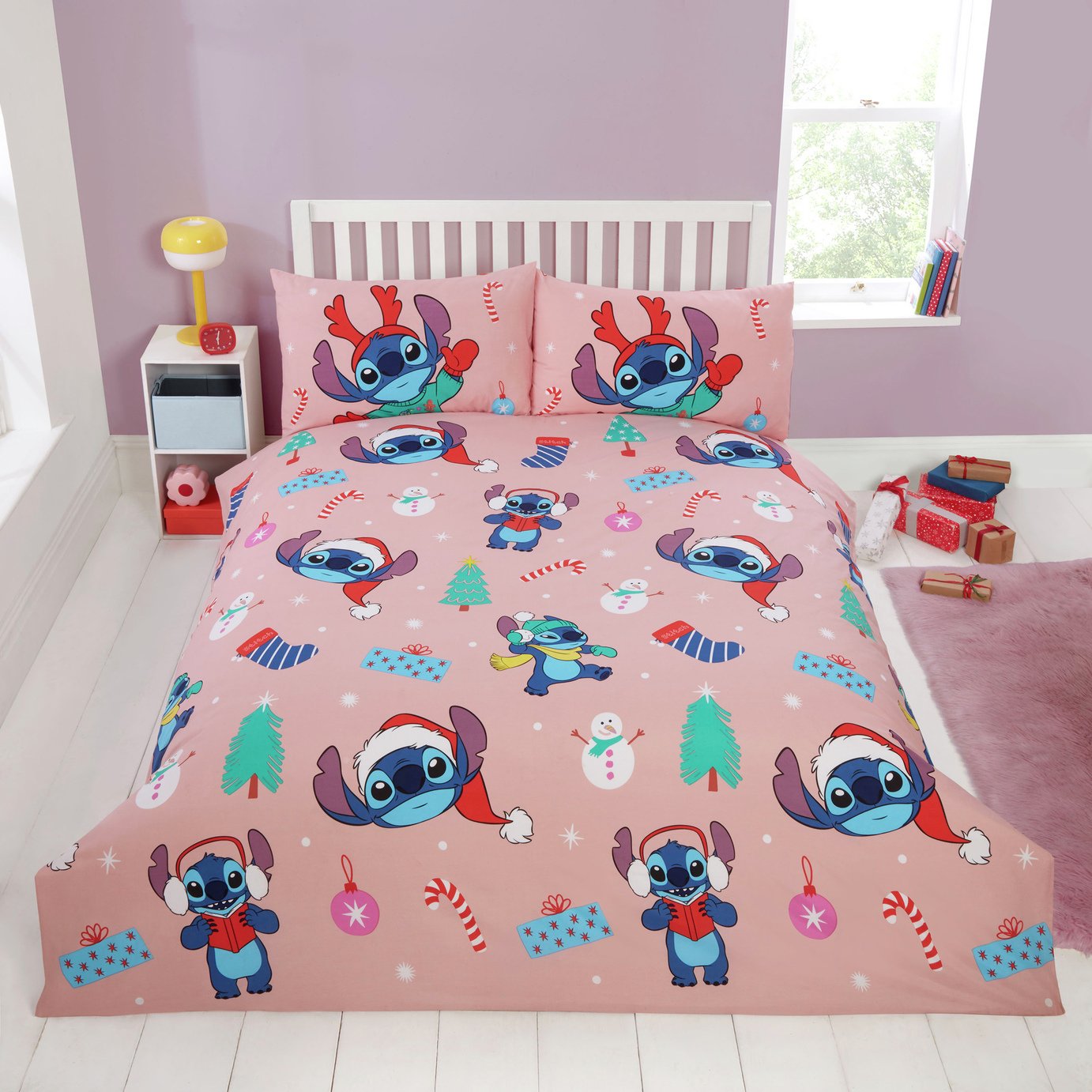 Disney Stitch Christmas Pink Kids Bedding Set - Double